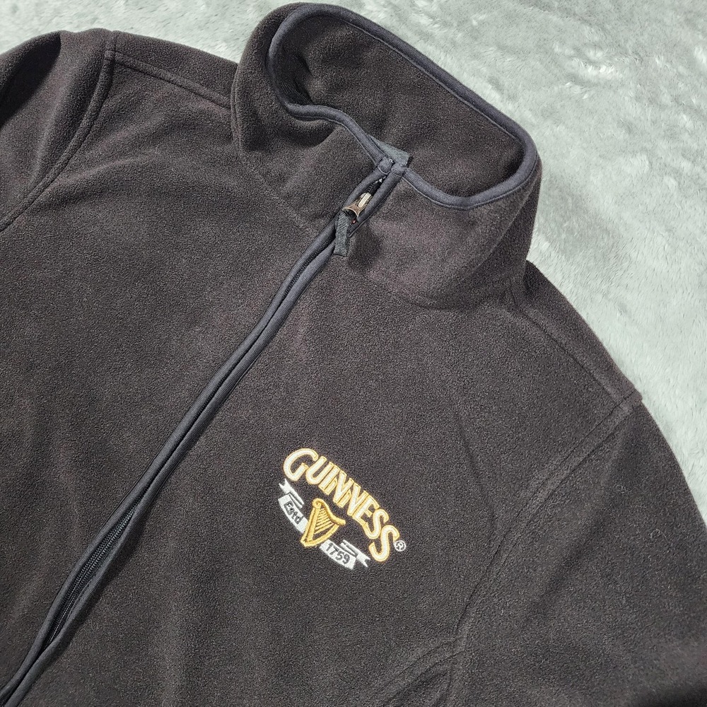 Guinness Jacket Mens Large Brown Fleece Full Zip Official Beer Logo Irish‎ Stout